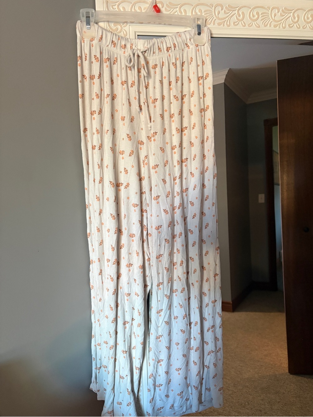 Cream Pajama Pants with Orange Floral Print